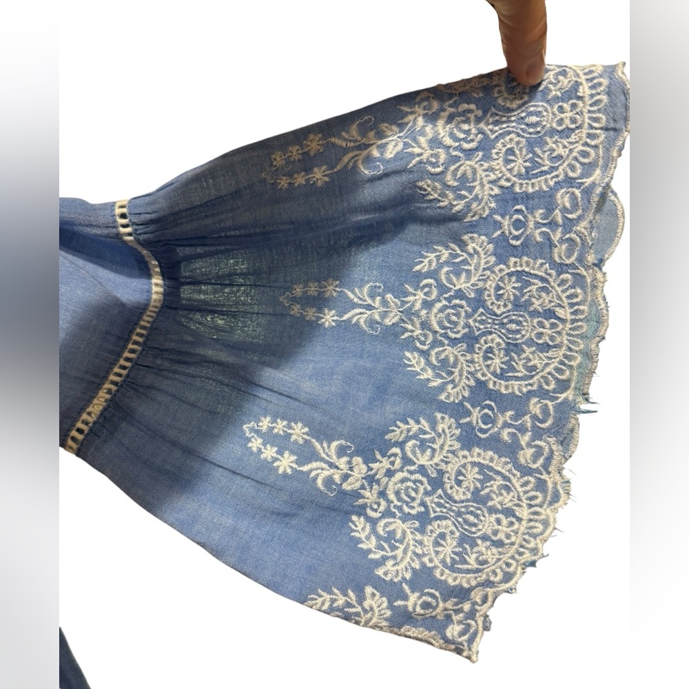 Sundance Lace Blue & White Liliana Embroidered‎ Blouse Top Bell Sleeves Sz L - Picture 5 of 14
